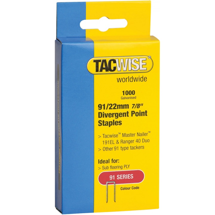 Tacwise 91 Series 22mm Narrow Crown Staples (Pk 1000)