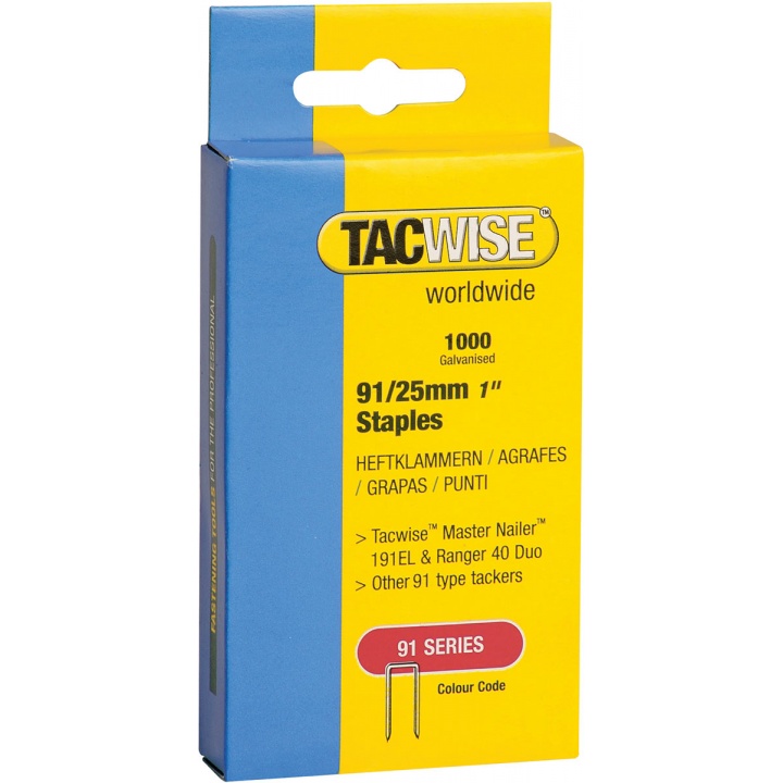 Tacwise 91 Series 25mm Narrow Crown Staples (Pk 1000)