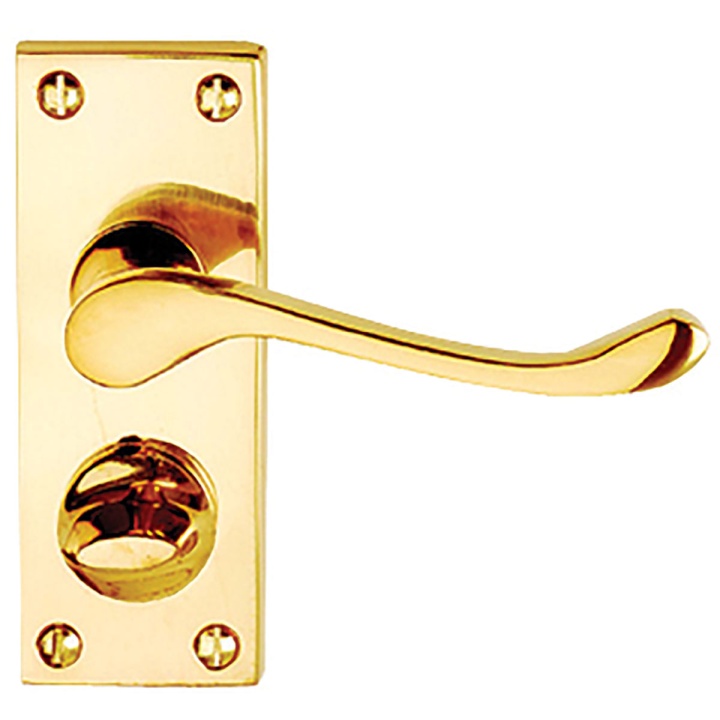 Vic Scroll Privacy Door Handle Polished Brass