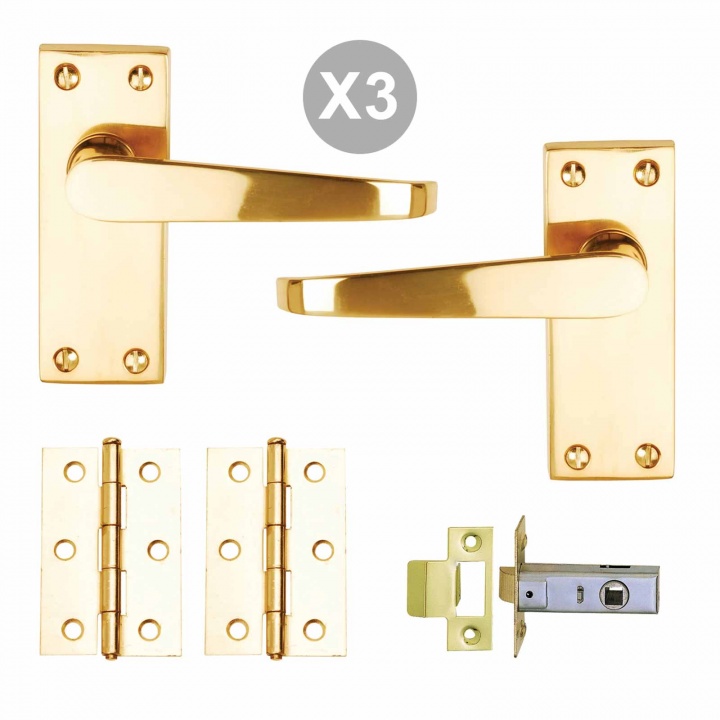 Victorian Latch Internal Door Pack Polished Brass Pack of 3