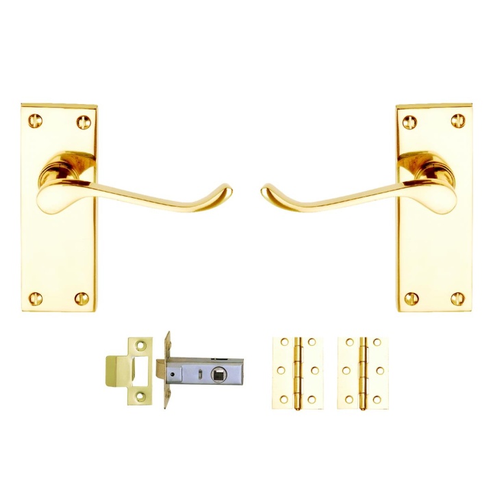 Victorian Scroll Latch Internal Door Pack Polished Brass Pack of 3