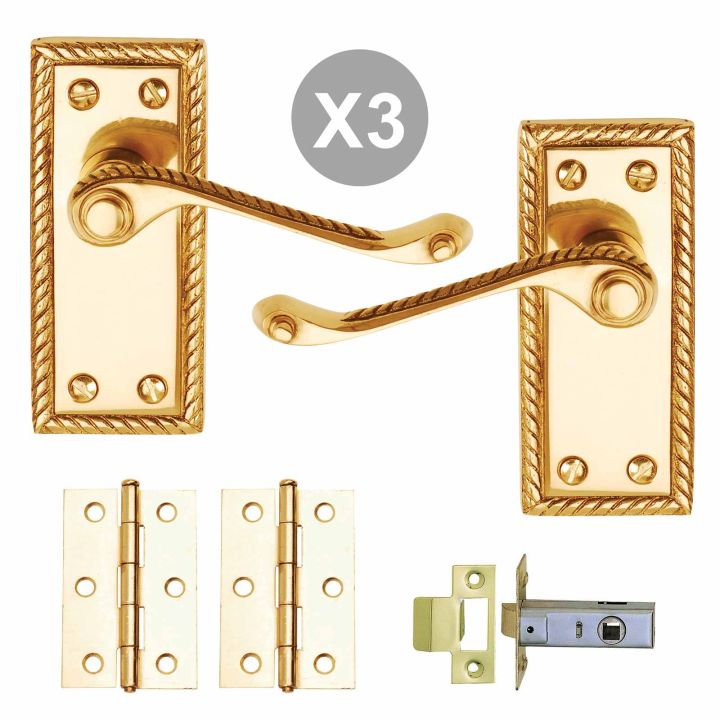 Georgian Latch Internal Door Pack Polished Brass Pack of 3
