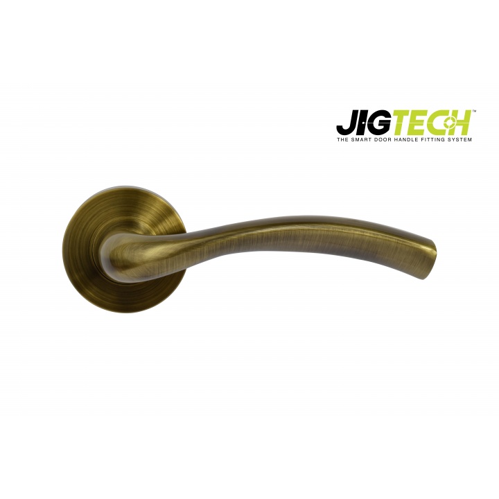 Jigtech Solar Lever Handles on Round Rose Antique Brass Plated