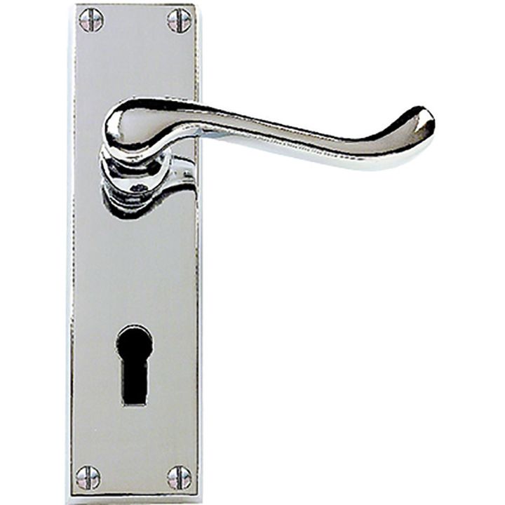 Premier Victorian Scroll Lock Door Handles Polished Chrome