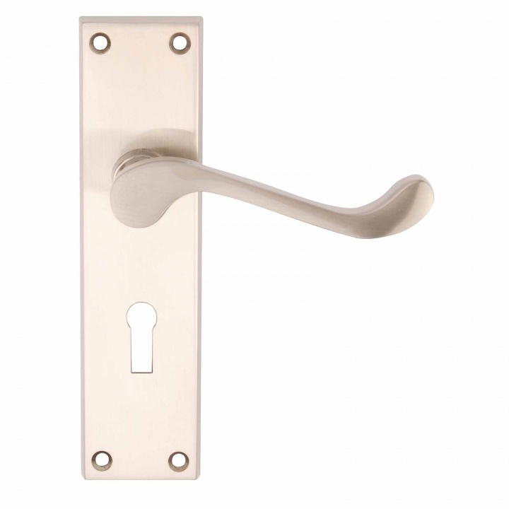 Premier Victorian Scroll Lock Door Handles Satin Nickel
