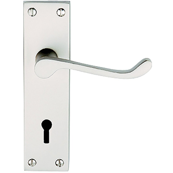 Victorian Scroll Lock Door Handles Satin Chrome