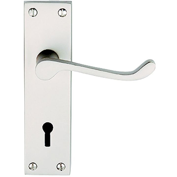Victorian Scroll Lock Door Handles Satin Chrome 