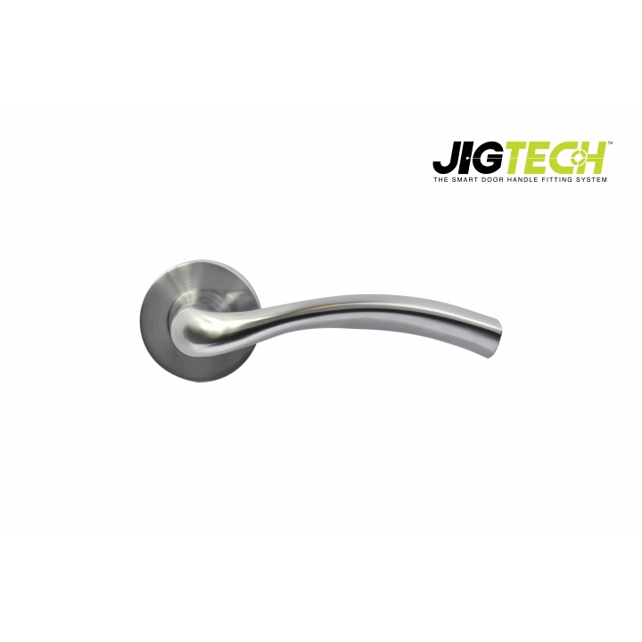 Jigtech Solar Lever Handles on Round Rose Satin Chrome Plated