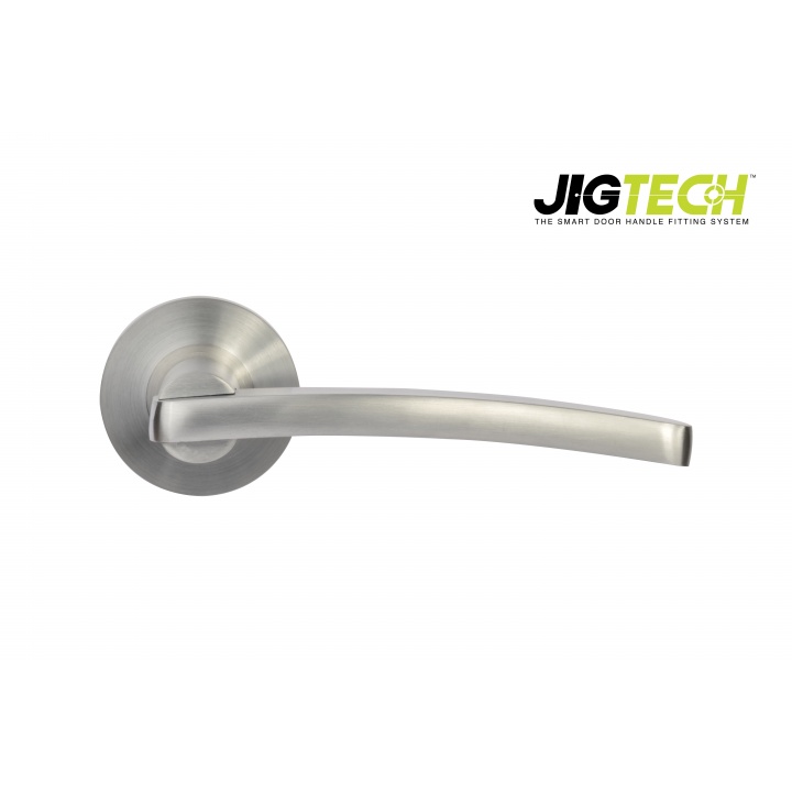 Jigtech Condor Lever Handles on Round Rose Satin Chrome Plated