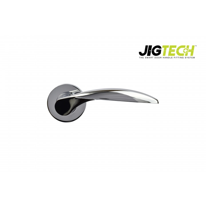 Jigtech Cresta Lever Handles on Round Rose Polished Chrome Plated
