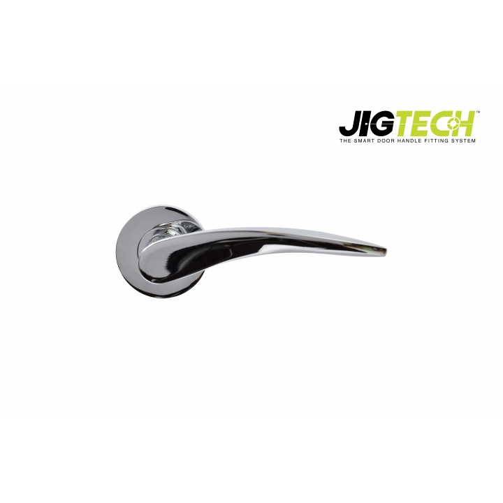 Jigtech Vecta Lever Handles on Round Rose Polished Chrome Plated