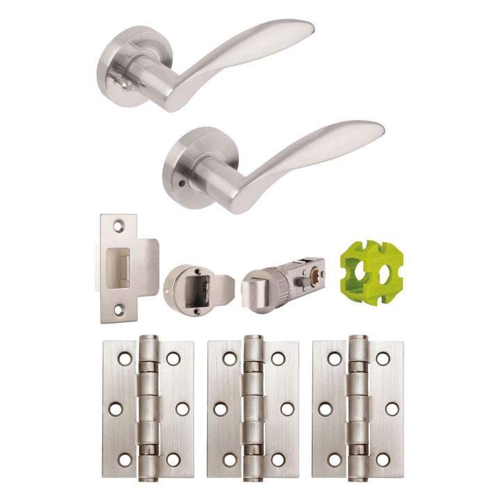 Jigtech Cresta Privacy Latch Door Handle Pack Satin Chrome 
