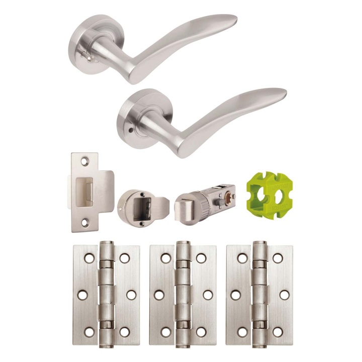 Jigtech Vecta Privacy Latch Door Handle Pack Satin Chrome Selco