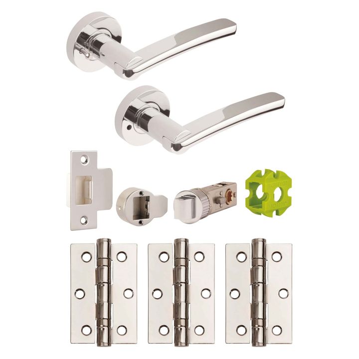 Jigtech Condor Privacy Latch Door Handle Pack Polished Chrome 