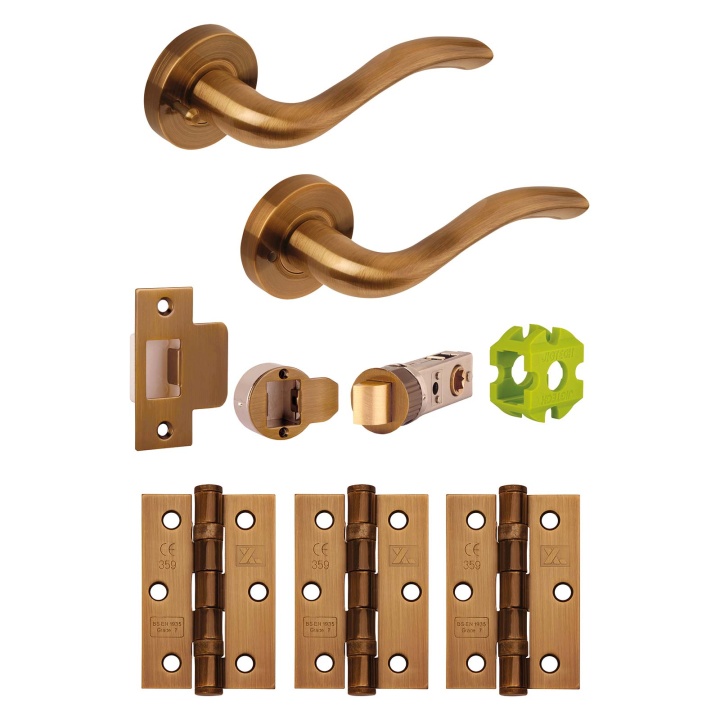 Jigtech Solar Privacy Latch Door Handle Pack Antique Brass Selco