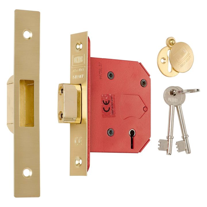 StrongBOLT 5 Lever Mortice Deadlock 3" Polished Brass