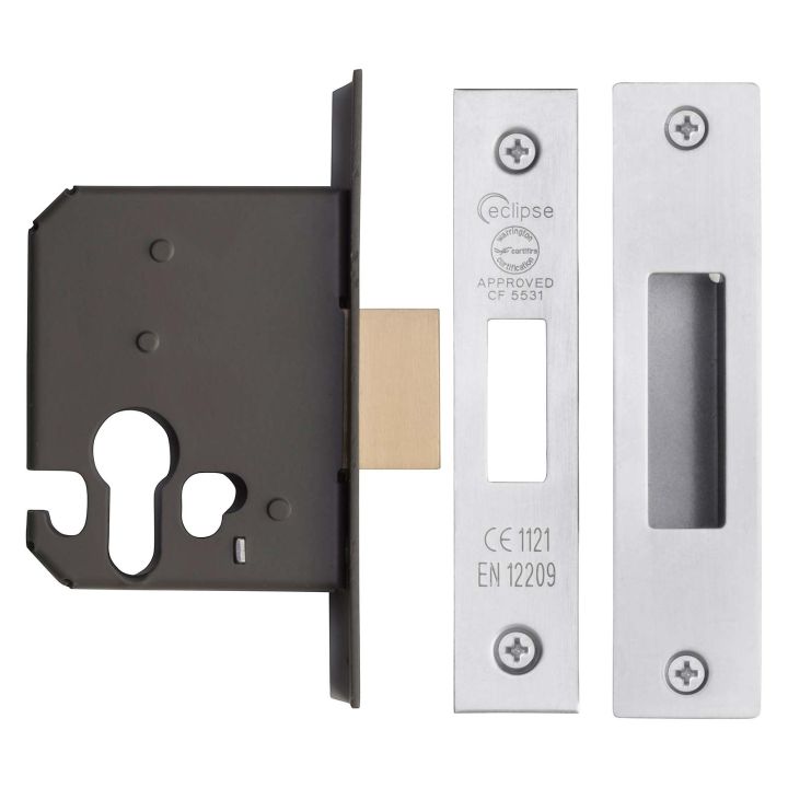 Fire Door Euro Profile Deadlock Satin Stainless Steel 63mm