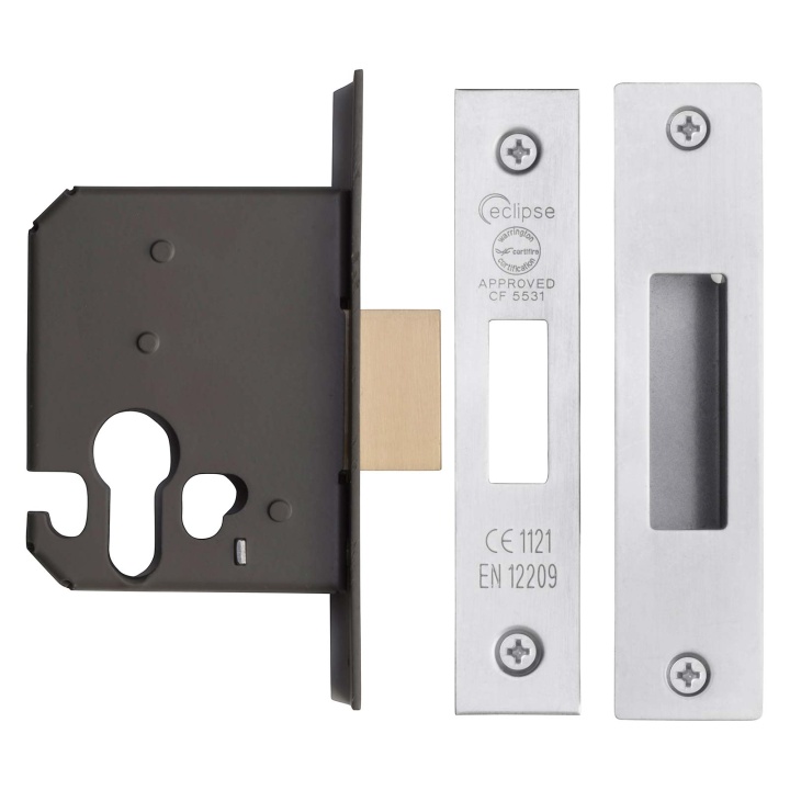 Fire Door Euro Profile Deadlock Satin Stainless Steel 76mm