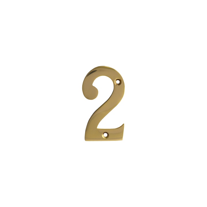 No 2 Numeral Polished Brass 76mm