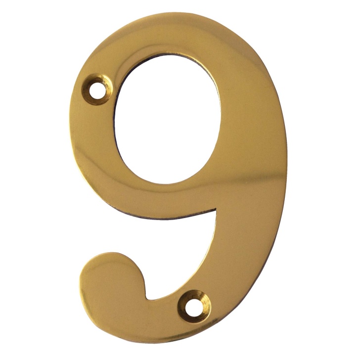 No 9 Numeral Polished Brass 76mm