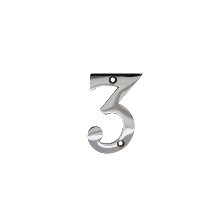 No 3 Numeral Polished Chrome 76mm
