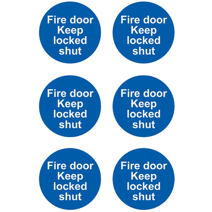 Fire Door Keep Locked Sign 100 x 100mm Pack 6 Self Adhesive