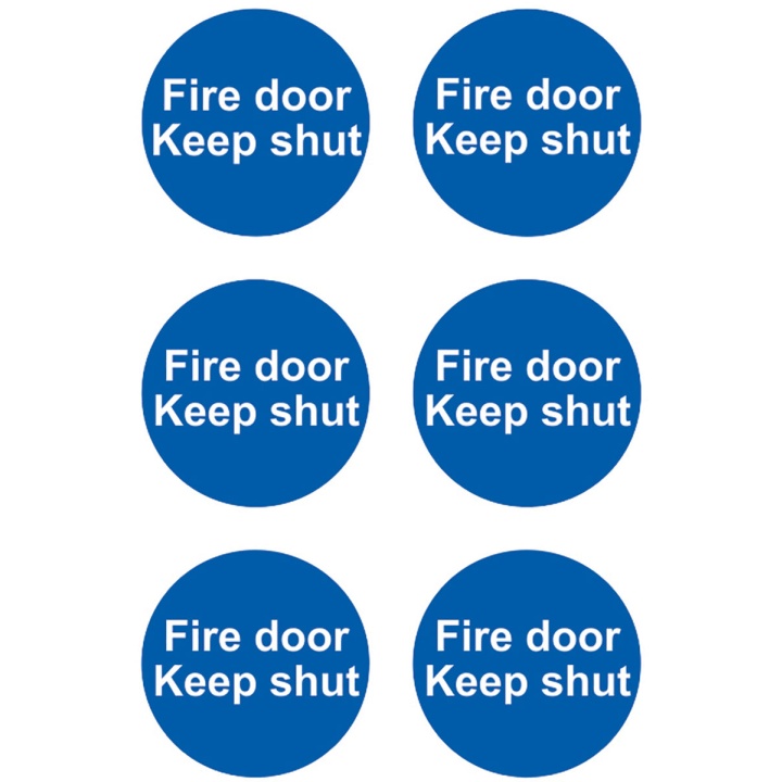 Fire Door Keep Shut Sign 100 x 100mm Pack 6 Self Adhesive