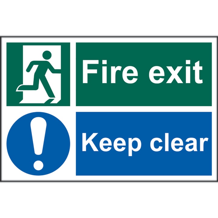 Fire Exit Keep Clear Sign 300 x 200mm Self Adhesive