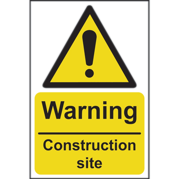 Warning Construction Site Sign 200 x 300mm Self Adhesive