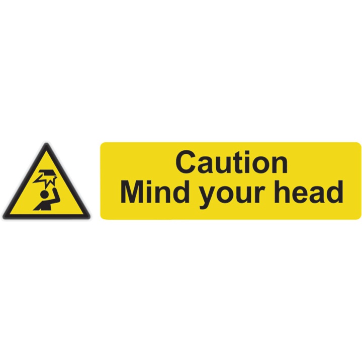 Caution Mind Your Head Sign 200 x 50mm Self Adhesive