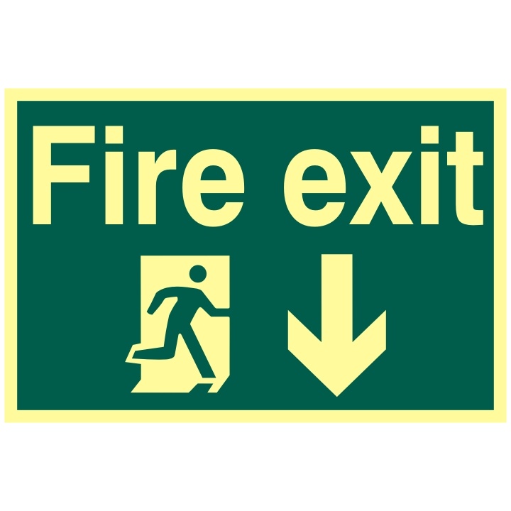 Fire Exit Arrow Down Sign 300 x 200mm