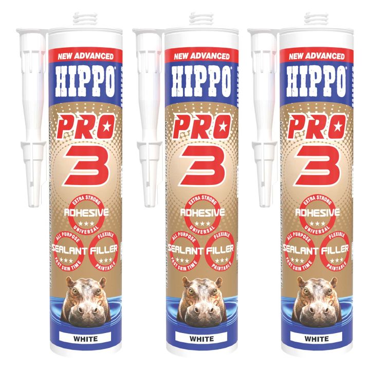 Hippo Pro 3 Sealant & Adhesive White 290ml Pack of 3