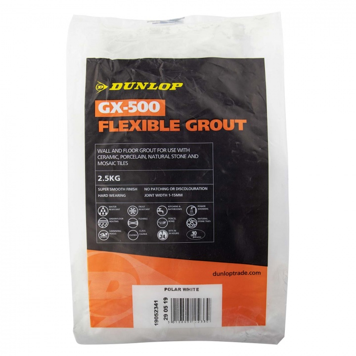Dunlop GX-500 Flexible Floor & Wall Tile Grout Polar White 2.5kg