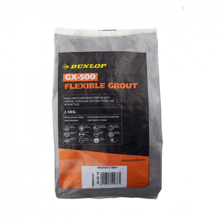 Dunlop GX-500 Flexible Floor & Wall Tile Grout Graphite Grey 2.5kg