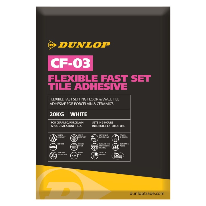 Dunlop CF03 Flexible Fast Set Tile Adhesive White 20kg Selco