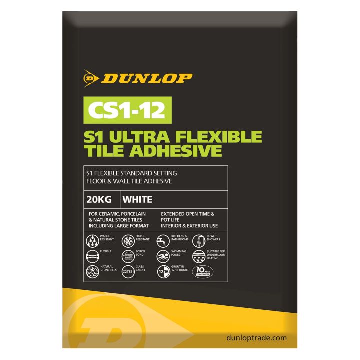 Dunlop CS1-12 S1 Ultra Flexible Tile Adhesive White 20kg