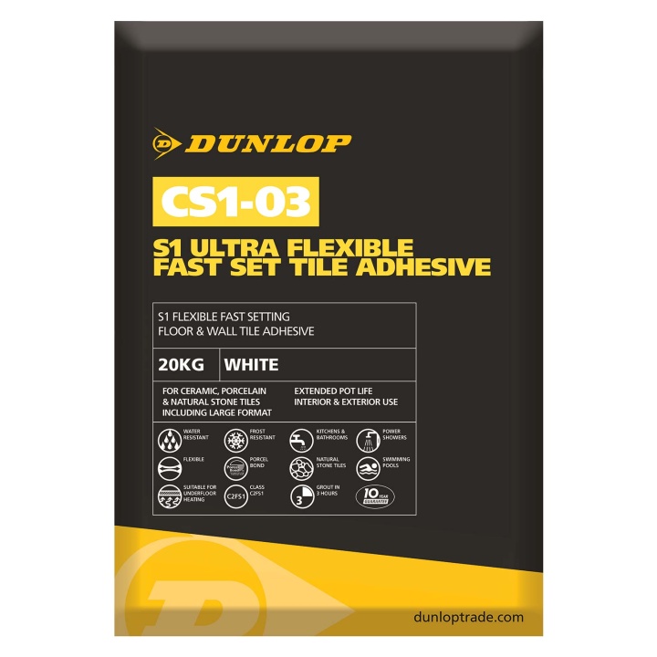 Dunlop CS1-03 S1 Ultra Flexible Fast Set White Tile Adhesive 20kg