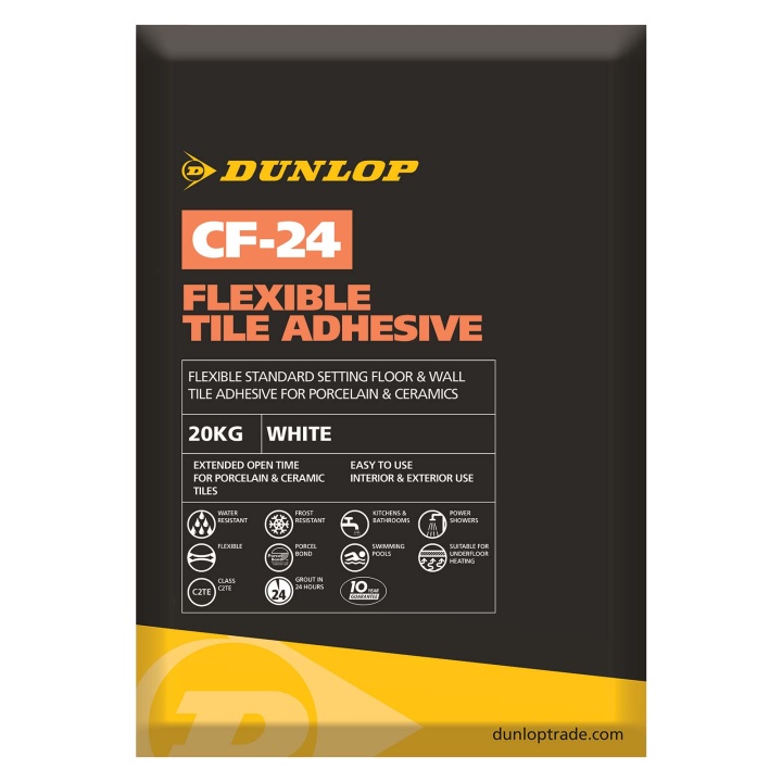 Dunlop CF24 Flexible Tile Adhesive White 20kg Selco