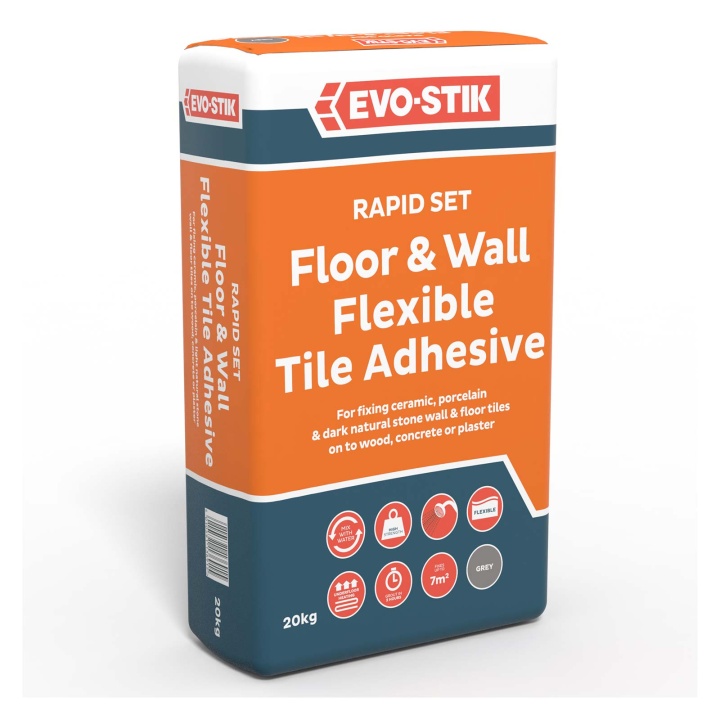 EVOSTIK Rapid Set Floor & Wall Flexible Tile Adhesive Grey 20kg Selco