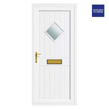 Smart Security uPVC Front Door Small Diamond Glass Hamburg White Right Hand Obscure Glass 920 x 2090mm