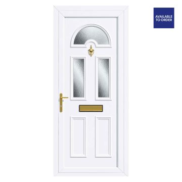 Smart Security uPVC Front Door Sunburst Glass Sandringham White Right Hand Obscure Glass 920 x 2090mm