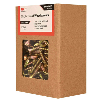 FIX-IT Single Thread Zinc & Yellow Woodscrews 5 x 30mm Pack of 200