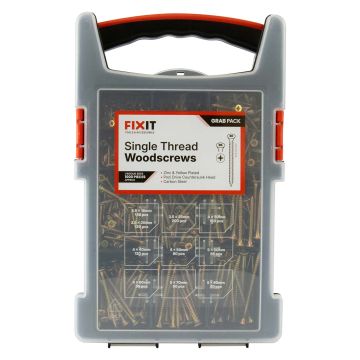 FIX-IT Single Thread Zinc & Yellow Woodscrews Grab Case Pack of 1000