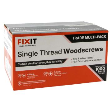 FIX-IT Single Thread Zinc & Yellow Woodscrews Trade Pack of 1000