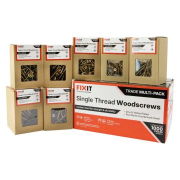 FIX-IT Single Thread Zinc & Yellow Woodscrews Trade Pack of 1000