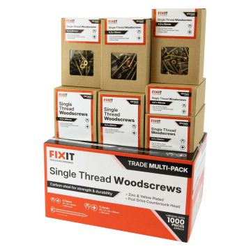 FIX-IT Single Thread Zinc & Yellow Woodscrews Trade Pack of 1000