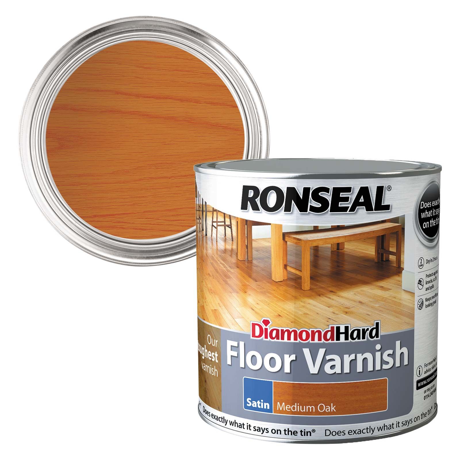 Ronseal Diamond Hard Floor Varnish Medium Oak Satin 2 5ltr Selco