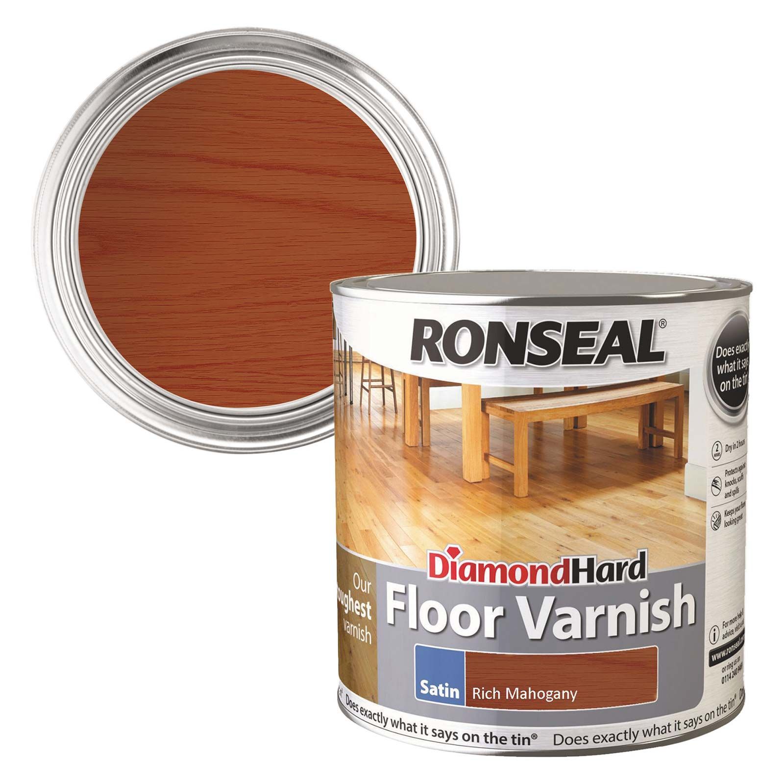 Ronseal Diamond Hard Floor Varnish Rich Mahogany Satin 2 5ltr Selco