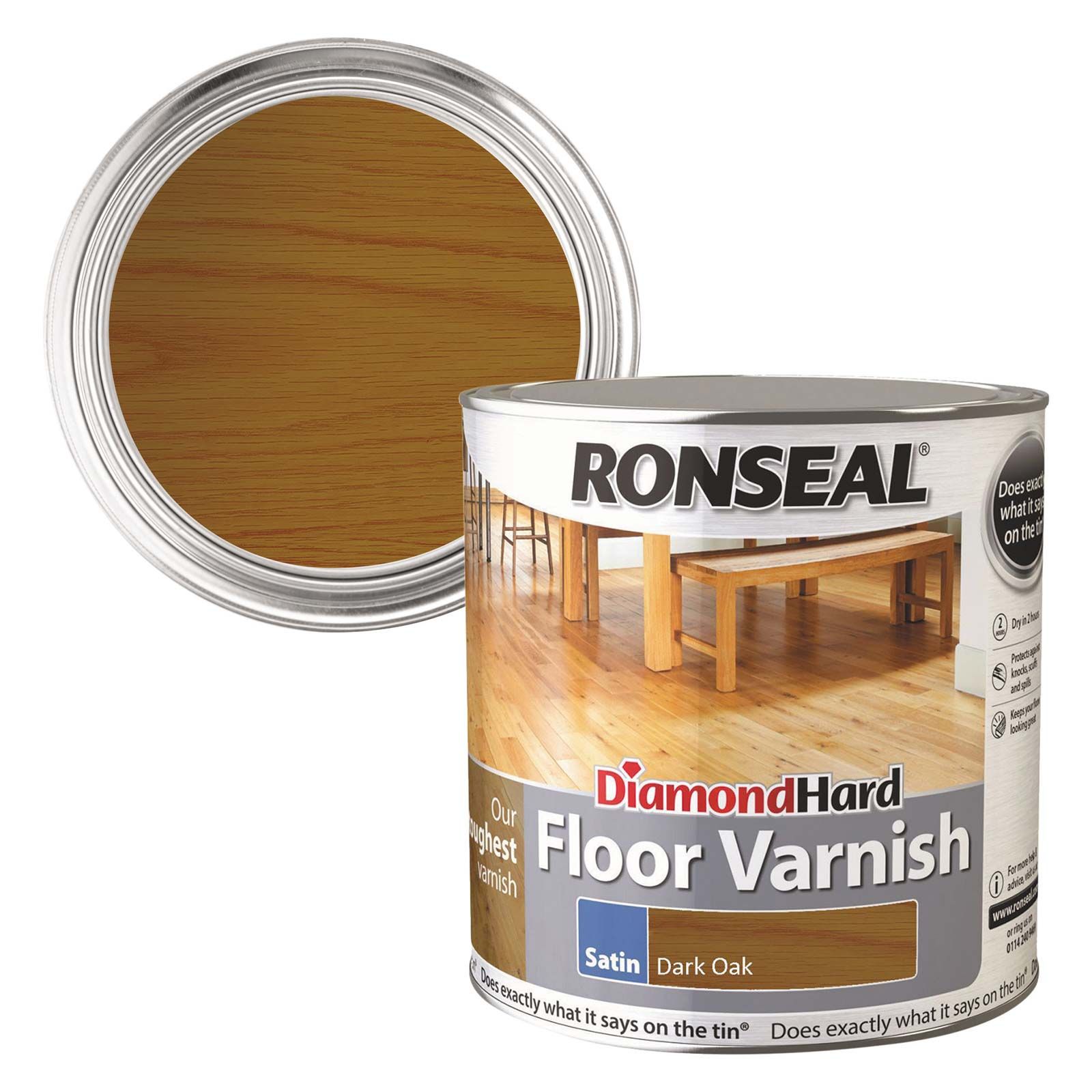 Ronseal Diamond Hard Floor Varnish Dark Oak Satin 2 5ltr Selco