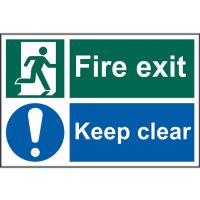 Fire Exit Keep Clear Sign 300 x 200mm Self Adhesive